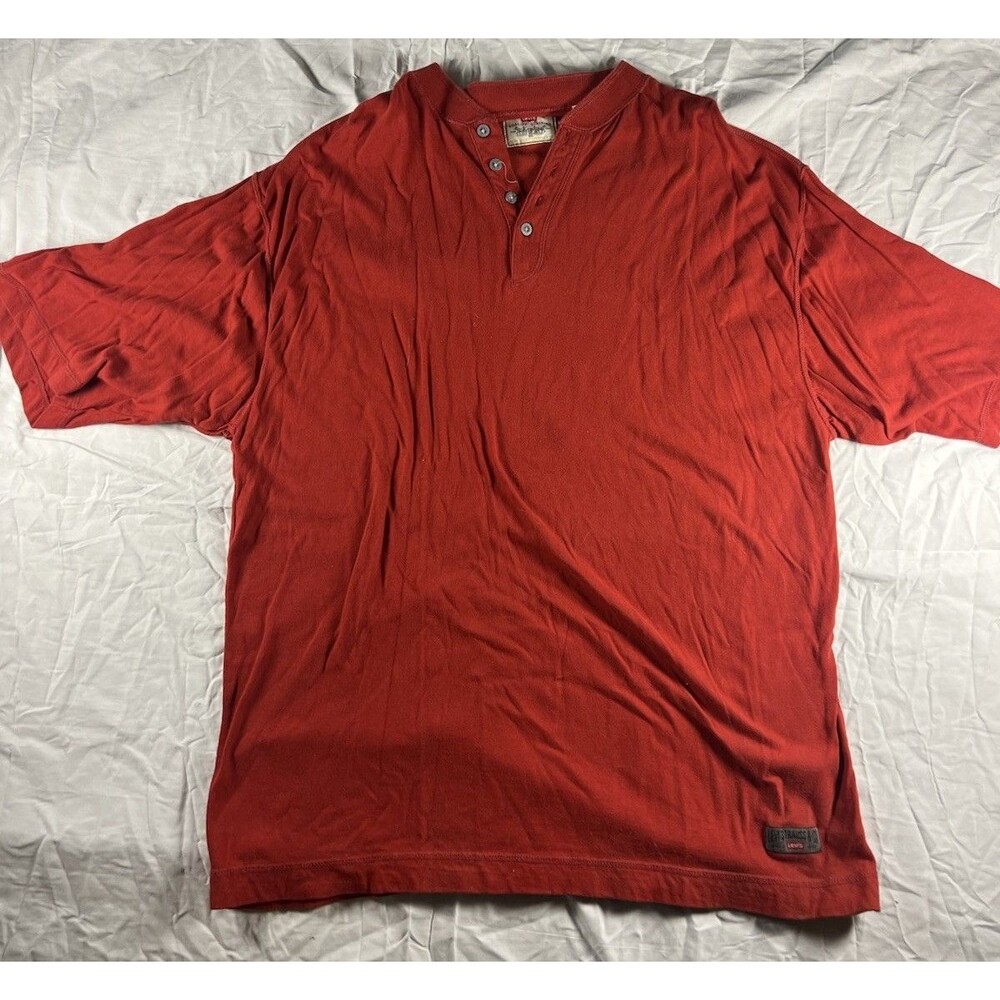 Vintage Levis Henley Shirt Mens Large Red Knit Ribbed Western Cowboy Rodeo Y2K